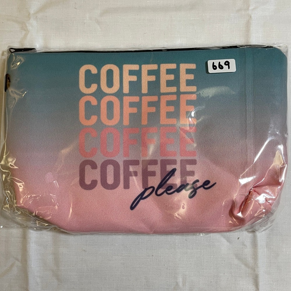 The Pouch Cosmetic Bag Women One Size Pink Teal NWT Coffee Graphic Ombre Pouch